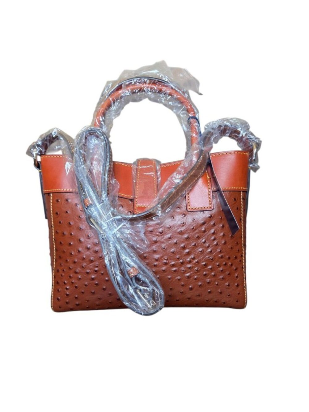 Dooney & Bourke Amelie Tote Cognac Ostrich Leather Satchel NWT Crossbody OT1031 - Picture 5 of 16